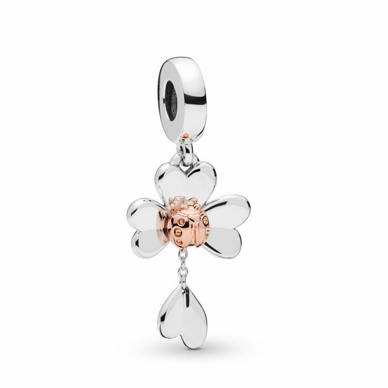 Pandora Clover & Ladybird Dangle Charm - Pandora Rose/Sterling Silver - Canada | CQ7342OD